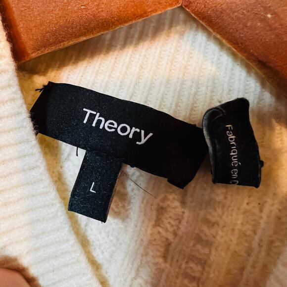 Theory Knit Wool Blend Sweater Long Sleeve Ribbed Split Sleeve Cream - L - Picture 5 of 6